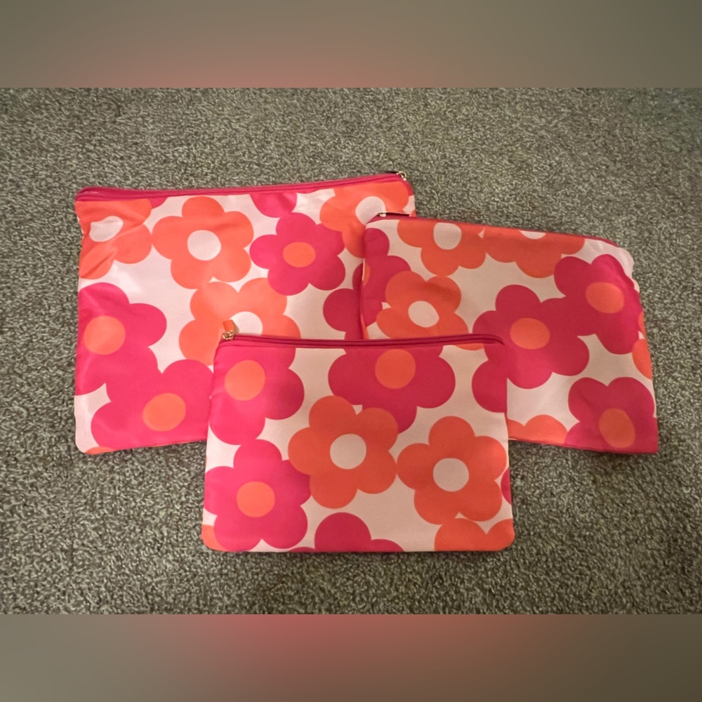Floral Pink and Orange Pouch Set